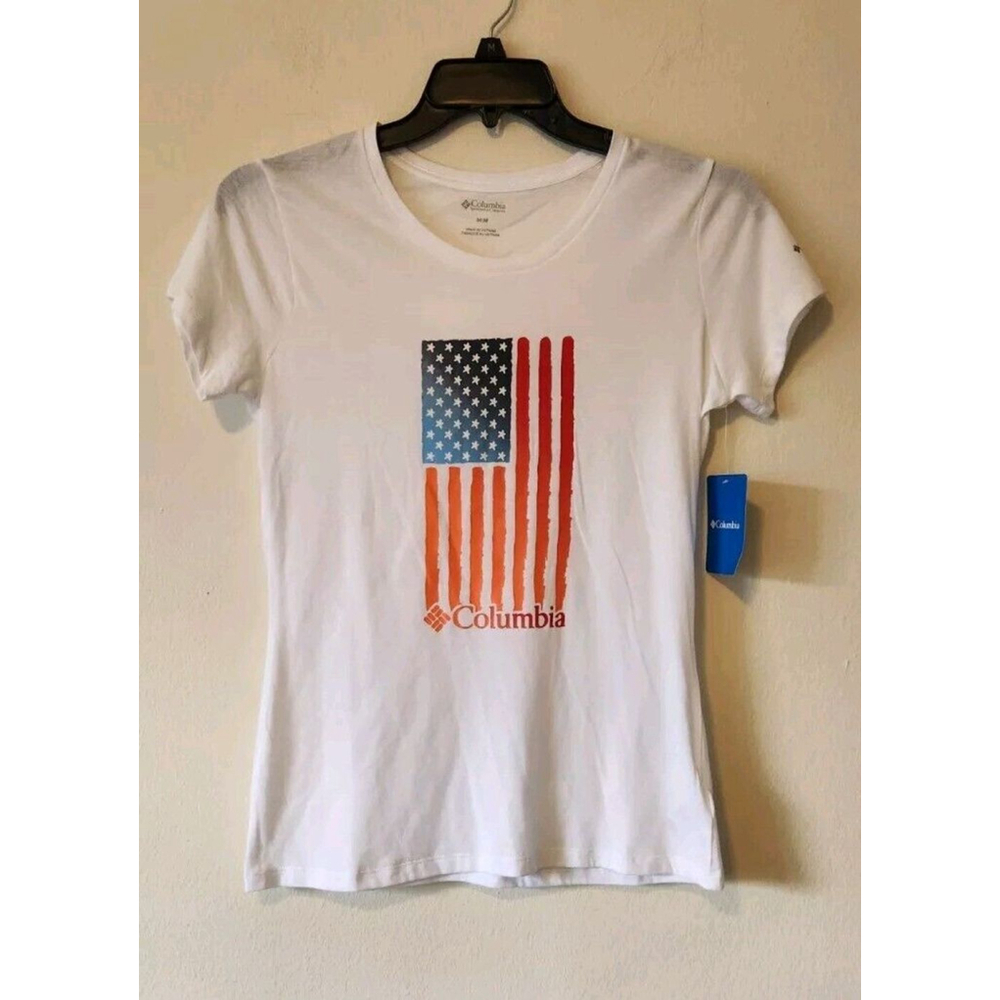 Columbia Daisy Days American Flag Shirt Patriot White Graphic Tee
